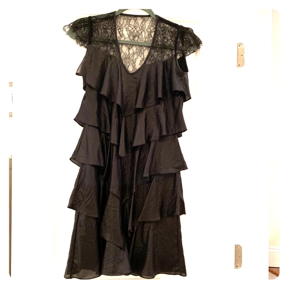 BCBG XS black ruffle cocktail dress